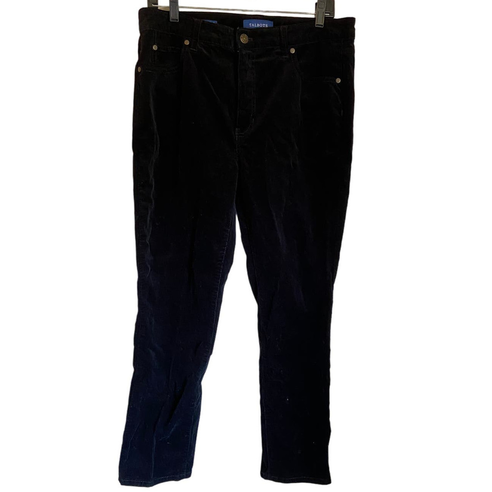 Talbots High Rise Straight Leg Black Corduroy Pants Size 12P Twilight Emo Goth